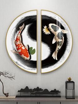 #ภาพวาดสไตล์จีนร่วมสมัย กรอบหนา 3 cm. 2 ชิ้น ขนาด 50x50 cm. /ไม่มีกระจก