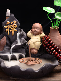 เตากำยานเณรน้อยเส้าหลิน ตุ๊กตาดินเผาประดับบ้าน นำเข้าจากมณฑลกวางตุ้งประเทศจีน