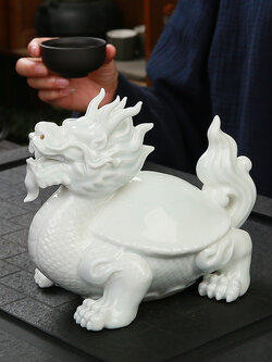 #เต่าหัวมังกรเซรามิกขาว สัตว์เทพมหามงคลเรียกทรัพย์เสริมดวง,แก้ฮวงจุ้ย,ป้องกันภัย