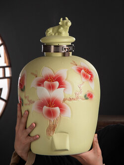 ไหเหล้าจีน แบบดั่งเดิม เนื้อกระเบื้องหนาเขียนลายจีน สำหรับดองเหล้าทุกชนิด