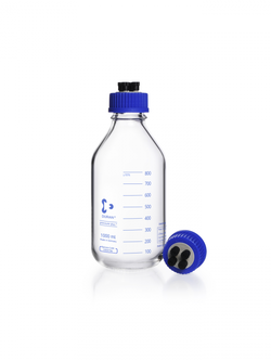 DURAN® HPLC Bottle, GL 45, clear, with HPLC screw cap, 4 tubing connectors, graduated, 1000 mL