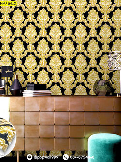 วอลล์เปเปอร์ลายหลุยส์ สีทอง-ดำ