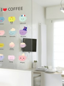 SS-58255 Wall Sticker วอลล์สติ๊กเกอร์แต่งผนัง I love coffee ลายการ์ตูนเมนูแก้วกาแฟ 35x50 cm