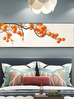 #ภาพวาดพู่กันจีน ภาพพิมพ์สีน้ำบนผ้าใบพร้อมกรอบไม้(คละสี) ขนาด 30x120 cm.