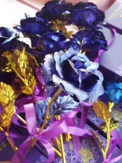 ดอกกุหลาบ Golden Rose ทองคำ 24 K สีน้ำเงิน (ไม่มีกล่อง)