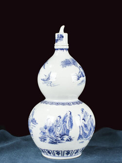 ขวดเหล้าจีน ทรงน้ำเต้าแบบดั่งเดิม เนื้อกระเบื้องหนาทำสีเขียนลายครา สำหรับเหล้าทุกชนิด