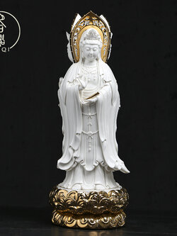 พระโพธิสัตว์กวนอิมงานเซรามิคเคลือบผิวขาว องค์ยืนปรางประทานพร (ขนาดสูง 55.5 cm.)