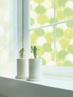 WS-31 Window sheet สติ๊กเกอร์ฝ้าติดกระจก ลายป่าต้นไม้เขียวสลับเหลือง หน้ากว้าง 100 cm