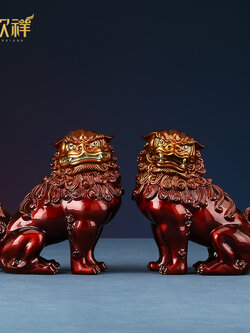 #สิงโตเฝ้าบ้าน,เฝ้าทรัพย์ งานทองเหลืองลงสีงานช่างฝีมือชาวจีน (คู่ 2 ตัว)