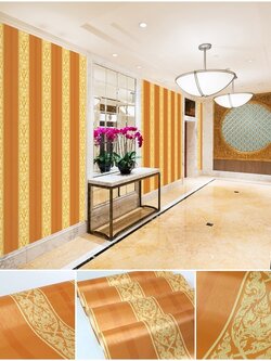 วอลเปเปอร์ลายไทย ลายกนกไขว้ช่อหางโต สีทองพื้นเหลือง