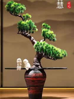 กระถางไม้ประดับบอนไซต้นสนพร้อมตุ๊กตา รูปแบบสวยงามสไตล์จีน