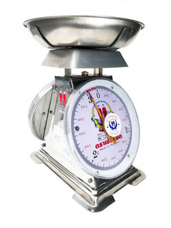 เครื่องชั่งสปริง ตราฝาแฝด ตัวถังสเตนเลส เกรด 430 พิกัด 3 กก. จานลึก