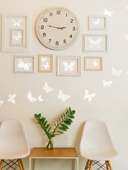 kr-0094 Wall Sticker วอลล์สติ๊กเกอร์แต่งผนัง ผีเสื้อสีขาวลายผ้าลูกไม้ ขนาดแผ่น 50x70 cm