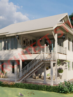 แบบบ้าน 2 ชั้น สไตล์ไทยร่วมสมัย NA-203 ขนาด 173.52 ตร.ม 1 ห้องนอน 2 ห้องน้ำ สไตล์ไทยร่วมสมัย