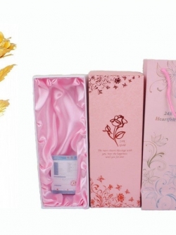 ดอกกุหลาบ Golden Rose ทองคำ 24 K สีทอง (กล่องชมพู)