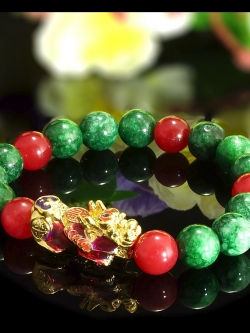 สร้อยข้อมือปี่เซี๊ยะเรียกทรัพย์ ลูกปัดหินหยกธรรมชาติ ขนาด 10 มล.