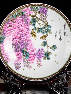 จานเซรามิกมงคลเขียนลายจีนโบราณ สำหรับตั้งโชว์ ปรับฮวงจุ้ยบ้าน โต๊ะทำงาน/ขนาด 26/35.5/40 cm.