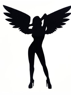 ***ชิ้นสุดท้าย*** car-061 car sticker angel / สติ๊กเกอร์ติดรถ ลายนางฟ้า 14x11.5 cm (สีดำ)