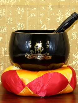 Tibetan Singing Bowl ขันทิเบตทองเหลืองรมดำ แกะสลักอักษรมงคล เสริมบารมีผู้บูชา