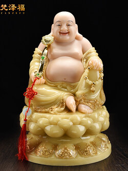 องค์พระสังกัจจายน์ หรือ“หมีเล่อฝอ(弥勒佛)”รูปแกะสลักจากหินหยกธรรมชาติ งานช่างฝีมือชาวจีนแท้