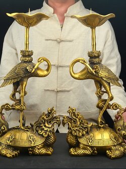 เชิงเทียนสัตว์เทพ,สัตว์มงคลเนื้อทองเหลือง รูปแบบจีนโบราณ (ราคาขายเป็นคู่)