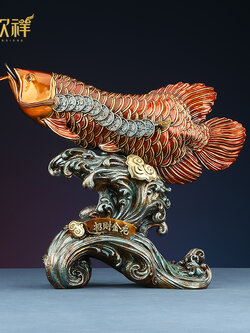 #ปลามังกร เสริมทรัพย์ สร้างความร่ำรวย ค้าขายเจริญรุ่งเรือง งานทองเหลืองลงสีงานช่างฝีมือชาวจีน