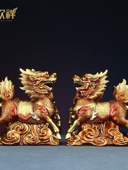 #กิเรนคู่เนื้อทองเหลืองลงสีคุณภาพสูง เสริมดวงการงานการเงินป้องกันสิ่งชั่วร้าย