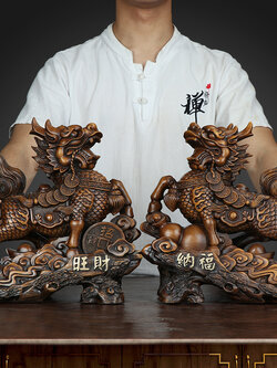 #กิเรนมหามงคล งานเรซิ่นลงสีลายไม้เหมือนจริง Kylin Ornamentให้โชคลาภด้านเงินทอง