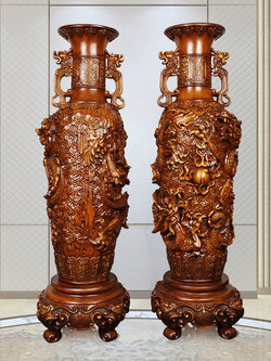 แจกันจีนงานเรซิ่นลายไม้แกะสลักลายเหมือนจริง (ขนาดใหญ่)