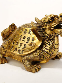 เต่าหัวมังกรมงคลทองเหลืองหลังบทสวดทิเบต เครื่องประดับปรับฮวงจุ้ยเสริมดวง อำนาจ,วาสนา,บารมี