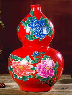 แจกันเซรามิกแดงเขียนลายจีนโบราณ สำหรับจัดดอกไม้ ตั้งโชว์ ปรับฮวงจุ้ยบ้าน โต๊ะทำงาน