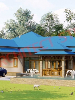 แบบบ้านชั้นเดียวพร้อมศาลาและระเบียงขนาดใหญ่ สไตล์คอนเทมโพรารี่ NA-110 ขนาด 277.06 ตร.ม. 2 ห้องนอน 3 ห้องน้ำ