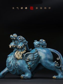 ปี่เซี๊ยะเก็บทรัพย์ Lucky Pixiu ทองเหลืองลงสีคุณภาพสูง