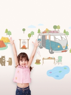 KR-0082 Wall Sticker วอลล์สติ๊กเกอร์แต่งผนังลาย Advanture bus ขนาดแผ่น 50 x 70 cm