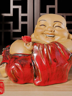 พระสังกัจจายน์เนื้อดินเผา,เซรามิกสไตล์จีน อรหันต์แห่งความอุดมสมบูรณ์ สูง 15 cm.