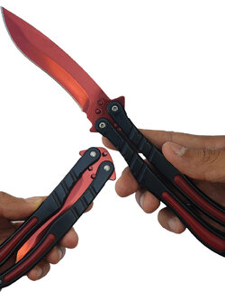 Balisong มีดบาลีซอง มีดควง มีดพับ มีดบัตเตอร์ฟลาย CS:GO - Counter-Strike Butterfly Knife (สีแดง) พร้อมซองไนล่อน