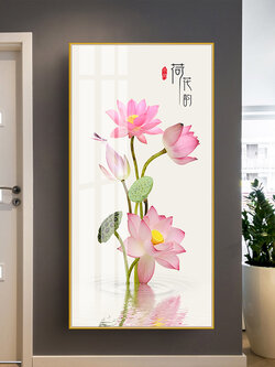 #ภาพพิมพ์ดอกบัวสไตล์จีน กรอบอะลูมินัมอัลลอยขนาด 60x120 cm. /ไม่มีกระจก