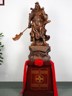 เทพเจ้ากวนอูงานเรซิ่นลายไม้แกะสลักลายเหมือนจริง พร้อมฐานวาง(ขนาดใหญ่)