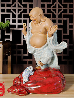 พระสังกัจจายน์เนื้อดินเผา,เซรามิกสไตล์จีน อรหันต์แห่งความอุดมสมบูรณ์ สูง 38 cm.