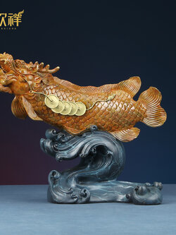 #ปลาหัวมังกร เสริมทรัพย์ สร้างความร่ำรวย ค้าขายเจริญรุ่งเรือง งานทองเหลืองลงสีงานช่างฝีมือชาวจีน