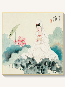 #ภาพวาดสไตล์จีนร่วมสมัย กรอบหนา 3 cm. ขนาด 60x60 cm. /ไม่มีกระจก