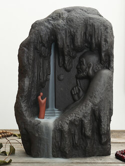 ที่วางกำยานดินเผาชุดถ้ำฝึกตนทำสมาธิ ดินเผาคุณภาพสูงจากประเทศจีน /สูง 18 cm.