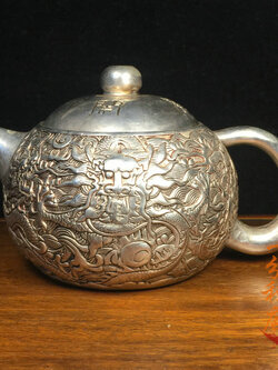 กาชาเงินแท้ กาชาจีนโบราณ ของเก่า ของสะสม ของแท้จากร้านของเก่าในปักกิ่ง