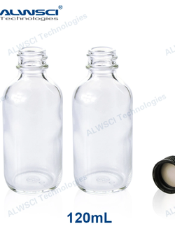 120ml 22-400 Boston Round Clear Glass Bottle. 48.8 x 112.73mm.(24 ชิ้น/PK)