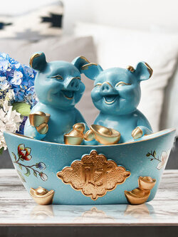 #หมูนำโชค ตุ๊กตาหมู-ถาดใส่ของ งานเรซิ่นเสริมโชคลาภด้านเงินทอง,แก้ปีชง