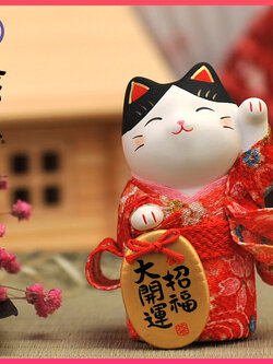 แมวคู่เรียกทรัพย์ Lucky Cat Ornament Store งานกระเบื้องญี่ปุ่น/สูง 10 cm.