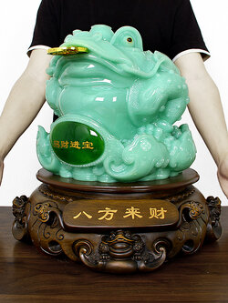 คางคกสามขาคาบเหรียญ(กิมเซียมซู)เรซิ่นเนื้อหยก เครื่องประดับปรับฮวงจุ้ยเสริมดวงการเงิน การค้า