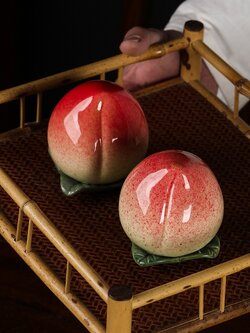 กระปุกใบชาผลท้อมงคล เซรามิกคุณภาพดี สำหรับใส่ใบชา ของแห้งต่างๆ ขนาด 9x8.5 cm./ชุด 2 ชิ้น