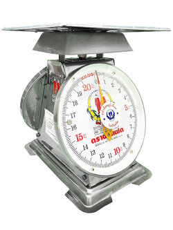 เครื่องชั่งสปริง ตราฝาแฝด ตัวถังสเตนเลส เกรด 430 พิกัด 20 กก. จานแบน