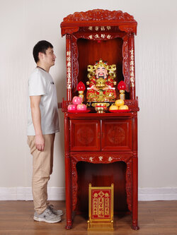 ชุดตู้,ศาลเจ้าบูชาเทพเจ้า 2 ชั้น งานไม้จริง พร้อมองค์เทพและอุปกรณ์ครบชุด